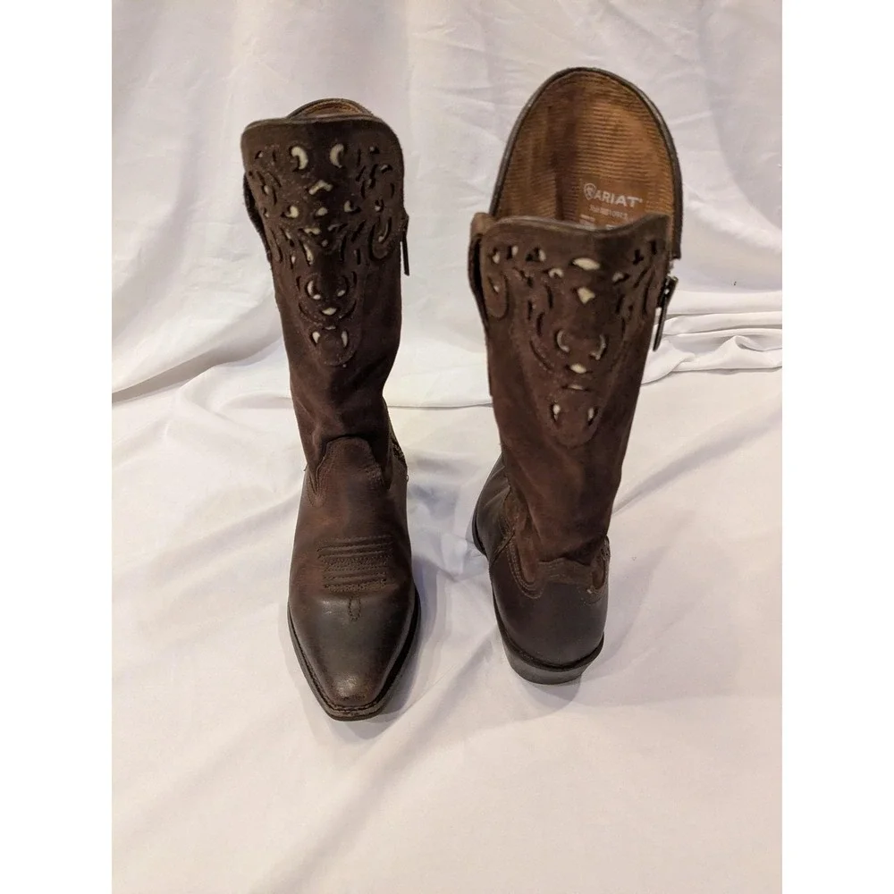 Ariat Boots Kids Size 11 Brown Leather Western Zip Cowboy Style 10010913